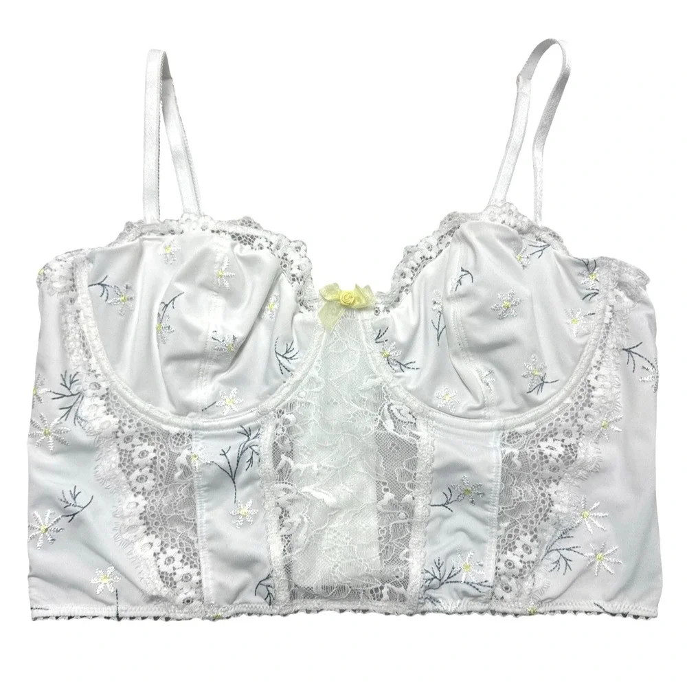 International Concepts Intimates Corset Bra – White Daisy | XL | Floral Lace‎